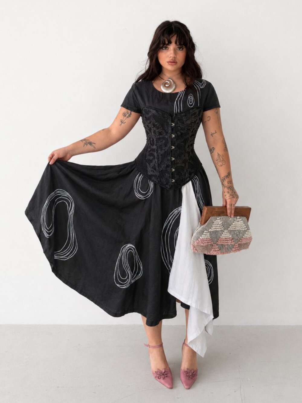 Model France Asymmetrical Midi Dress Short Sleeve Abstract Size Medium